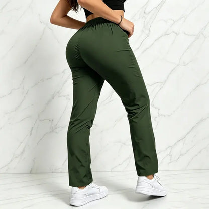 Women's Solid-Color Athletic Pants - Set of 3 with Drawstring Waist and Zippered Pockets for Outdoor Activities and Daily Wear
