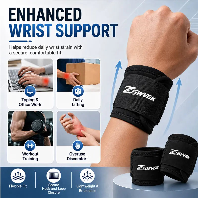 Unisex 2-Pack Adjustable Neoprene Sports Wristbands with Dual Straps for Breathable Joint Support, Weightlifting, Compression, Pain Relief, and Carpal Tunnel Relief