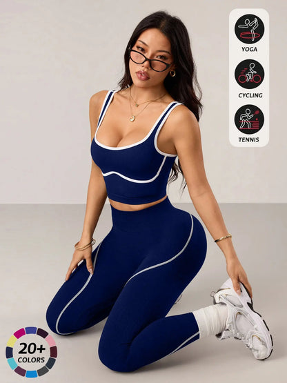 Women's 2-Piece Activewear Set: Sports Vest and High-Waisted Tights for Fitness, Yoga, and Everyday Exercise