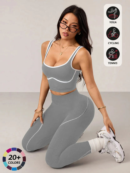 Women's 2-Piece Activewear Set: Sports Vest and High-Waisted Tights for Fitness, Yoga, and Everyday Exercise