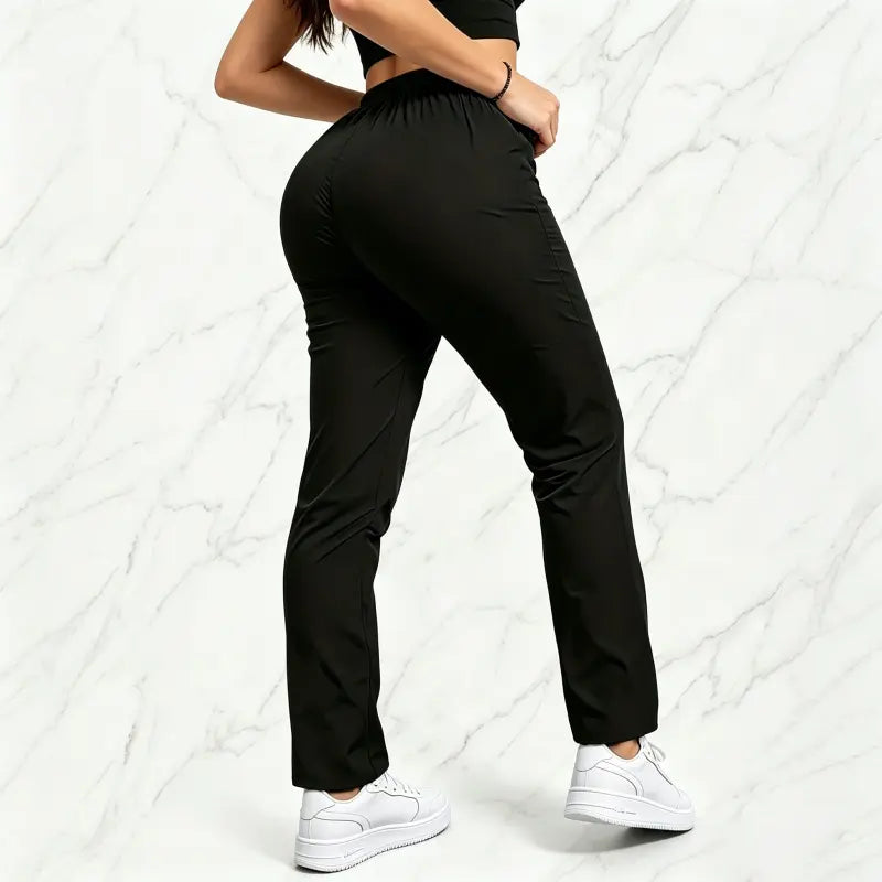 Women's Solid-Color Athletic Pants - Set of 3 with Drawstring Waist and Zippered Pockets for Outdoor Activities and Daily Wear