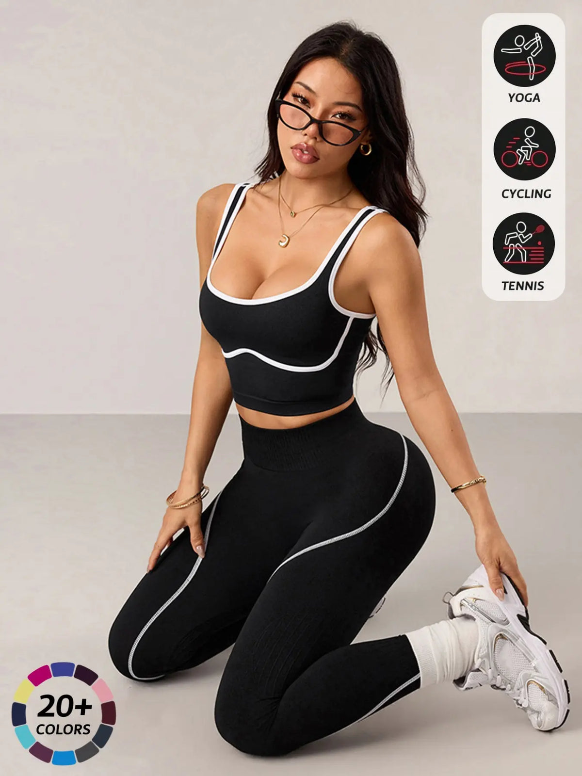 Women's 2-Piece Activewear Set: Sports Vest and High-Waisted Tights for Fitness, Yoga, and Everyday Exercise