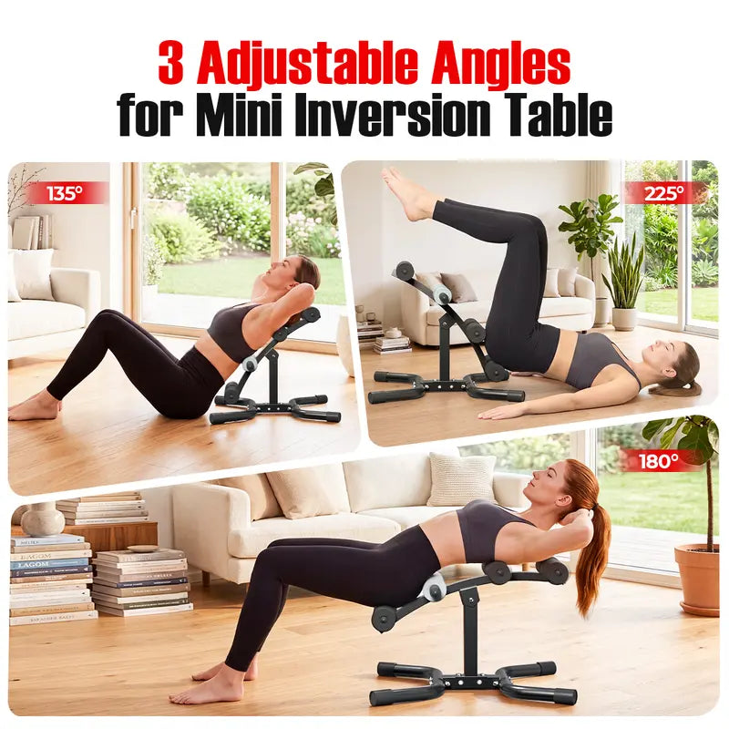 RELIFE Compact Inversion Table - Sturdy Steel Frame Home Fitness Equipment, Space-Efficient Back Extension Machine with Foam Rollers, Supports Up to 330 lbs