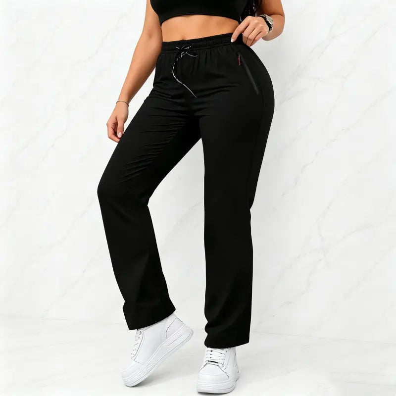Women's Solid-Color Athletic Pants - Set of 3 with Drawstring Waist and Zippered Pockets for Outdoor Activities and Daily Wear
