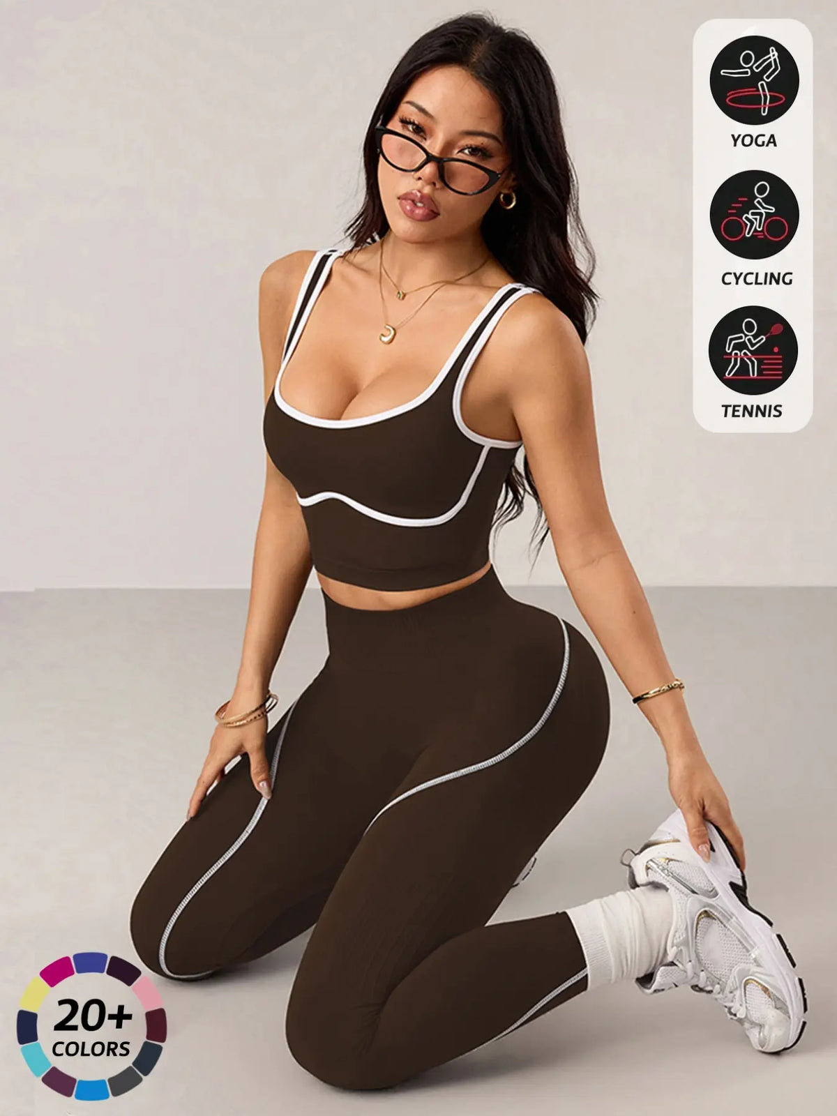 Women's 2-Piece Activewear Set: Sports Vest and High-Waisted Tights for Fitness, Yoga, and Everyday Exercise