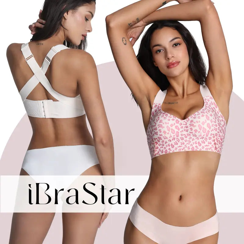 Ibrastar Women's Wireless Cross Back Posture Support Bra with Molded Cups for Enhanced Comfort and Shaping - Perfect for Yoga, Workouts, and Everyday Use