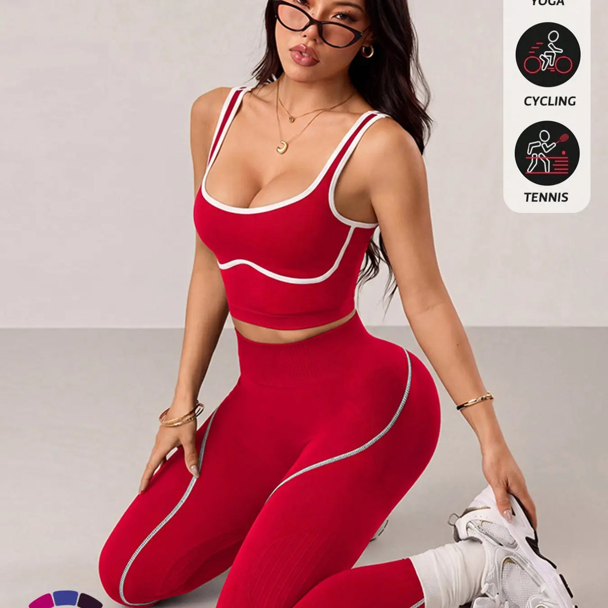 Women's 2-Piece Activewear Set: Sports Vest and High-Waisted Tights for Fitness, Yoga, and Everyday Exercise