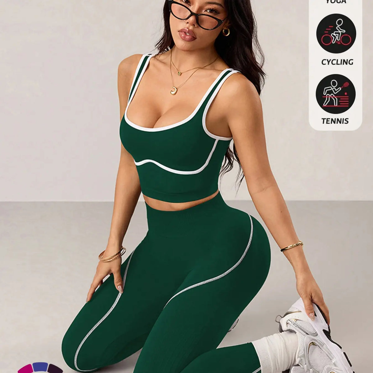 Women's 2-Piece Activewear Set: Sports Vest and High-Waisted Tights for Fitness, Yoga, and Everyday Exercise