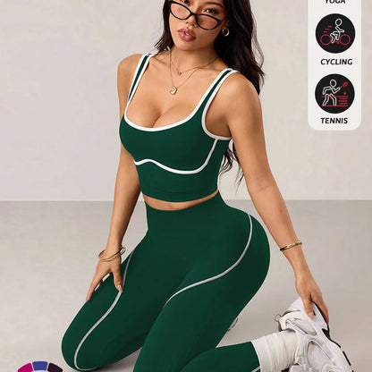 Women's 2-Piece Activewear Set: Sports Vest and High-Waisted Tights for Fitness, Yoga, and Everyday Exercise