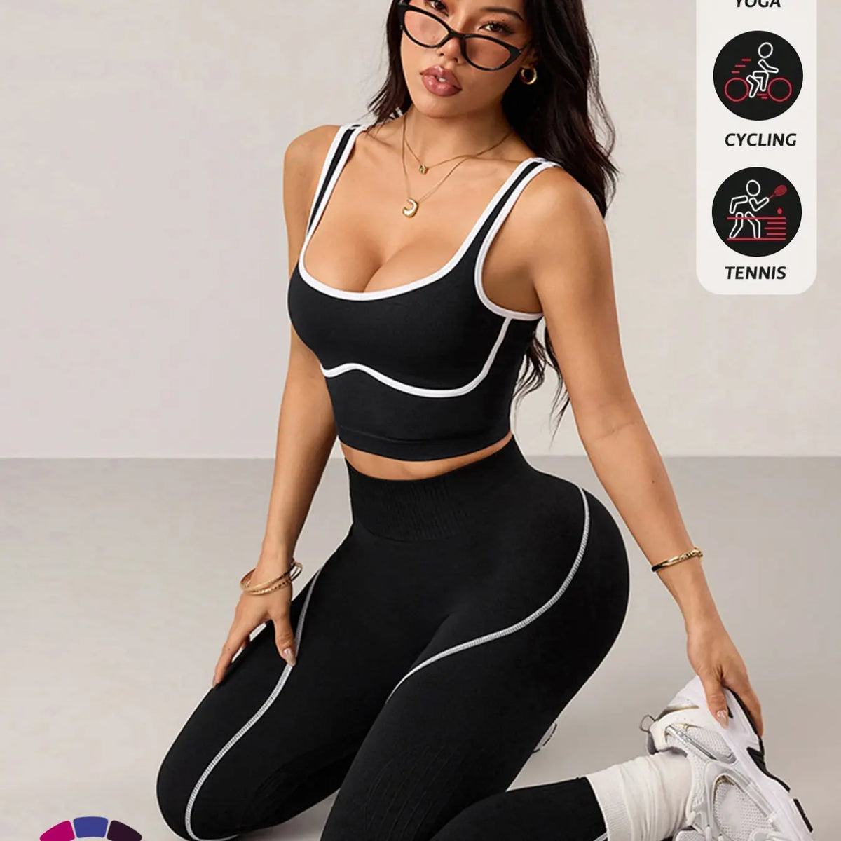 Women's 2-Piece Activewear Set: Sports Vest and High-Waisted Tights for Fitness, Yoga, and Everyday Exercise