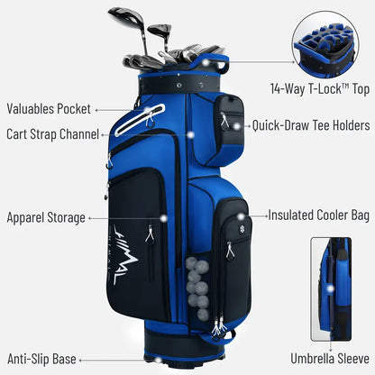 UNIHIMAL Hive Vault Premium 14-Way Golf Cart Bag for Adults with Full-Length Dividers, Magnetic Pocket, Multi-Compartment Design, Rain Cover, and Accessories - Perfect Gift for Father's Day