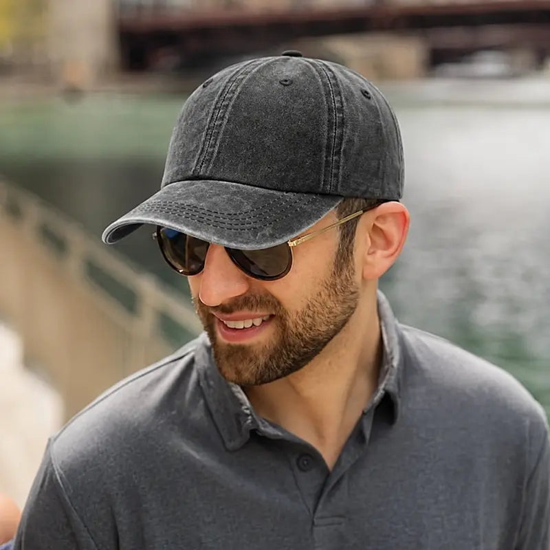 Vintage Washed Cotton Denim Lightweight Baseball Cap with Adjustable Snapback, Breathable Retro Design for Everyday Streetwear, Unisex Casual Headwear