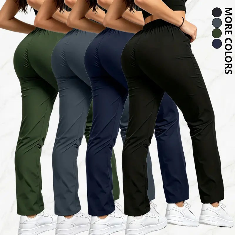 Women's Solid-Color Athletic Pants - Set of 3 with Drawstring Waist and Zippered Pockets for Outdoor Activities and Daily Wear