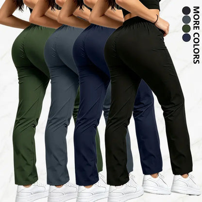 Women's Solid-Color Athletic Pants - Set of 3 with Drawstring Waist and Zippered Pockets for Outdoor Activities and Daily Wear