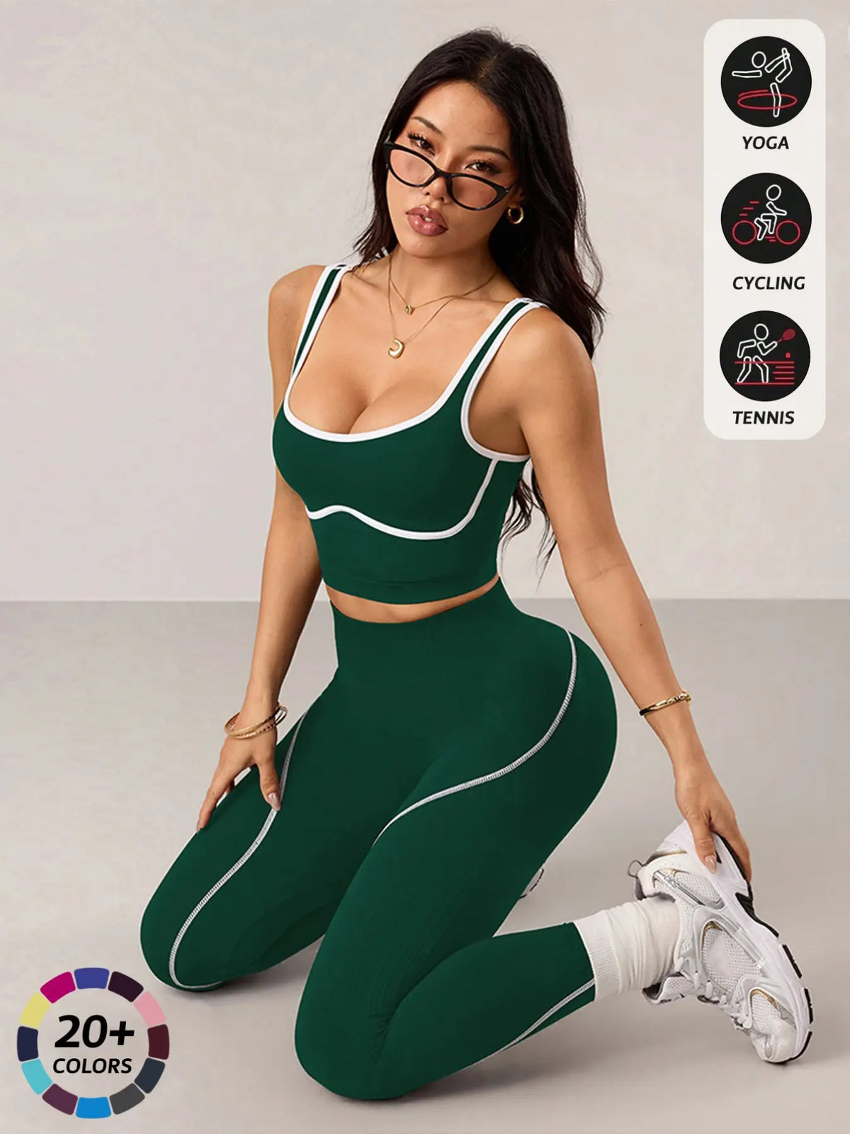 Women's 2-Piece Activewear Set: Sports Vest and High-Waisted Tights for Fitness, Yoga, and Everyday Exercise