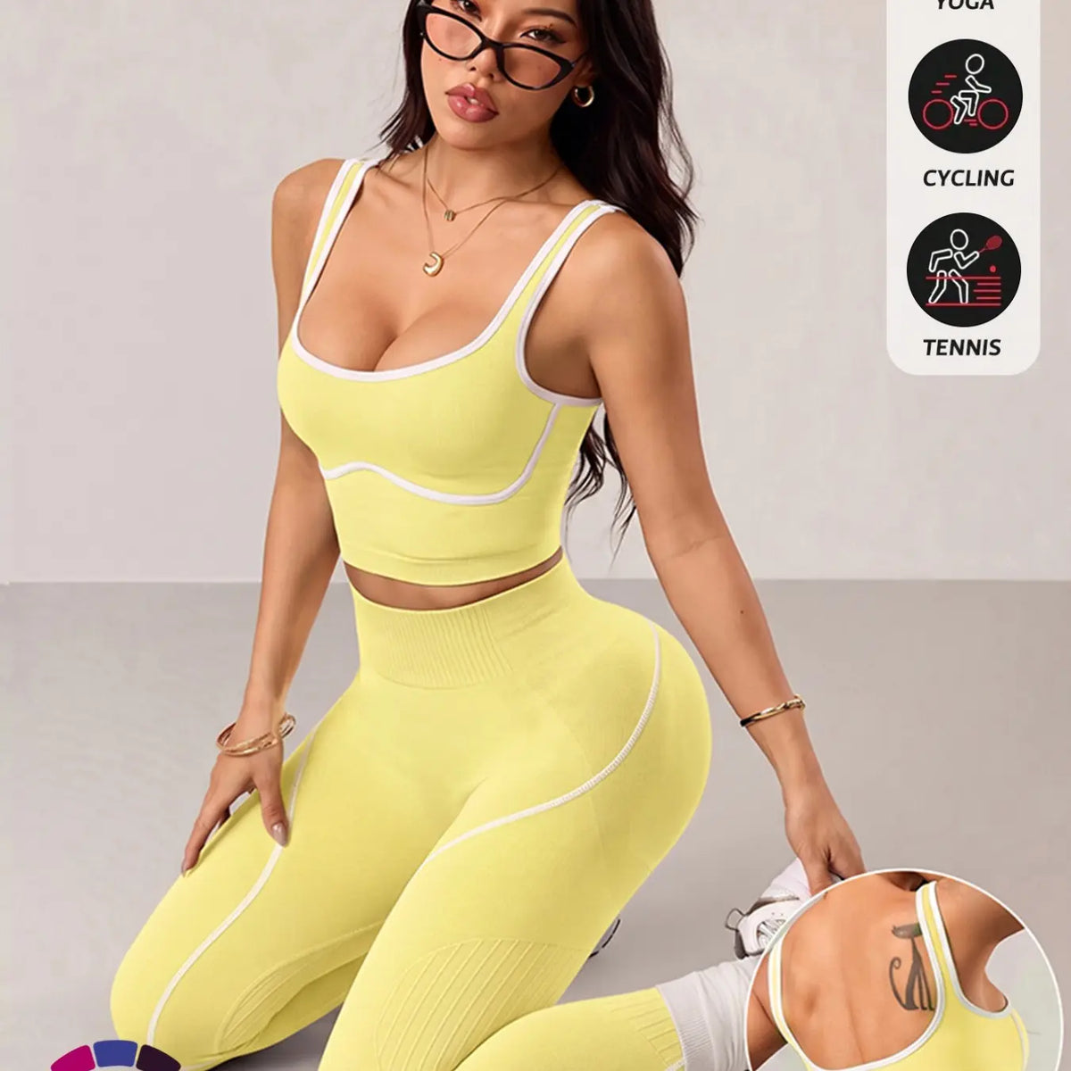 Women's 2-Piece Activewear Set: Sports Vest and High-Waisted Tights for Fitness, Yoga, and Everyday Exercise