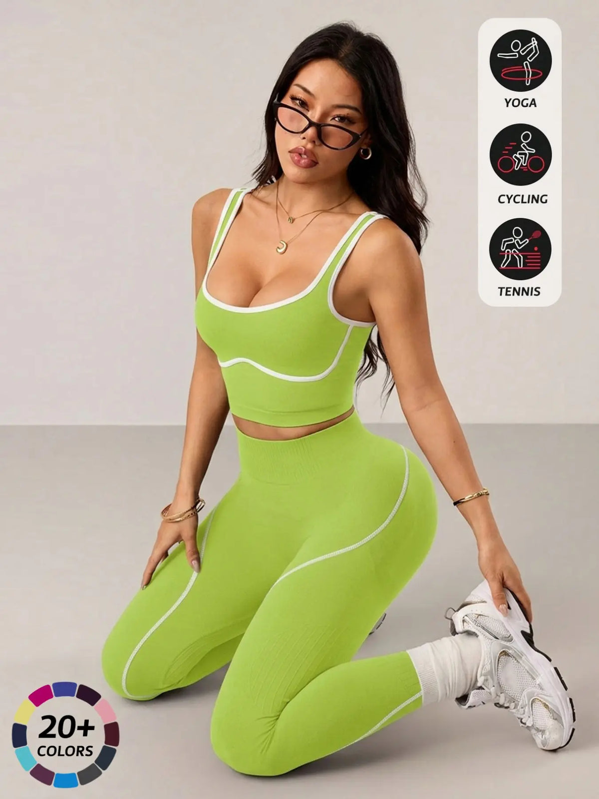 Women's 2-Piece Activewear Set: Sports Vest and High-Waisted Tights for Fitness, Yoga, and Everyday Exercise