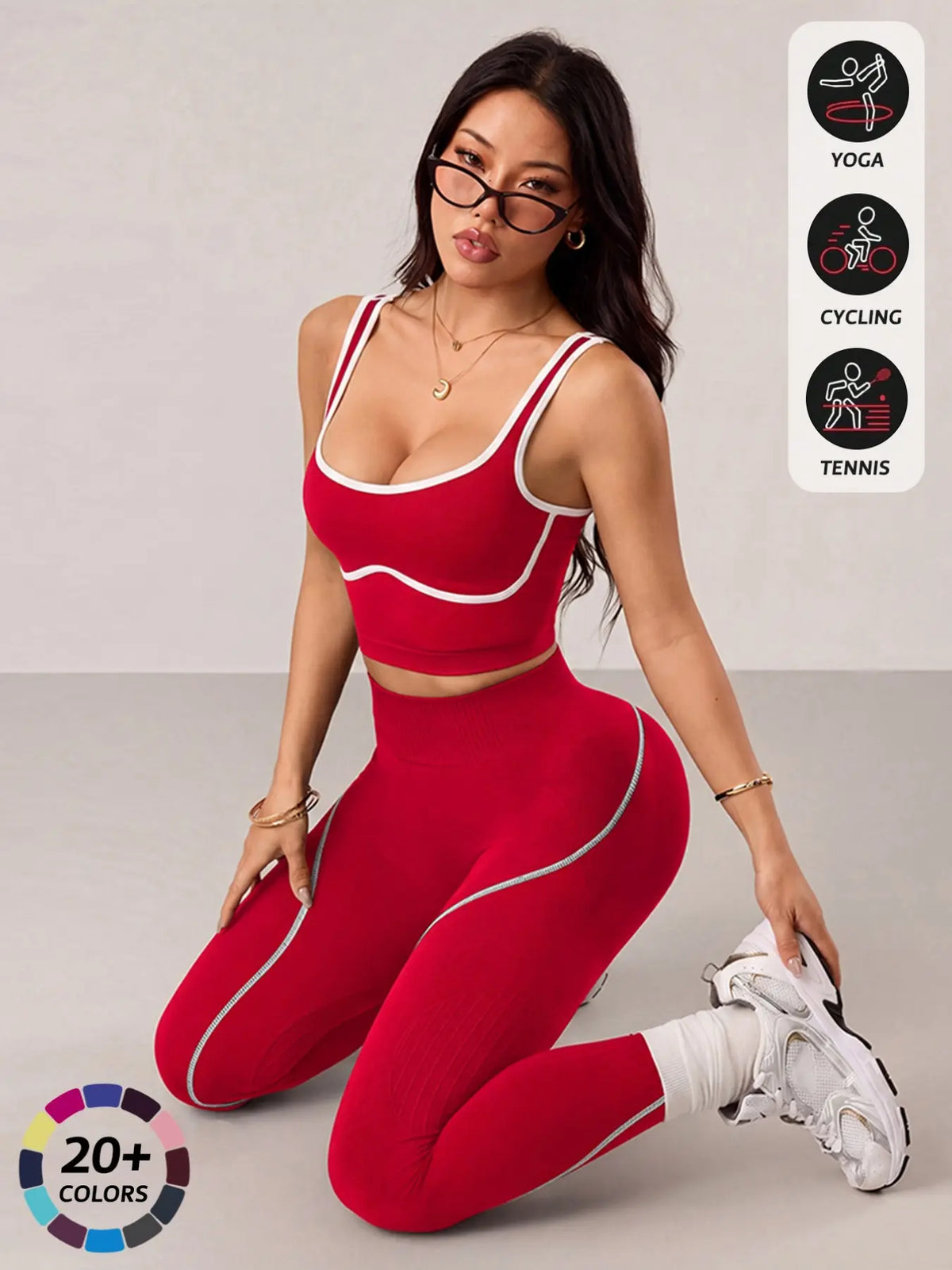 Women's 2-Piece Activewear Set: Sports Vest and High-Waisted Tights for Fitness, Yoga, and Everyday Exercise
