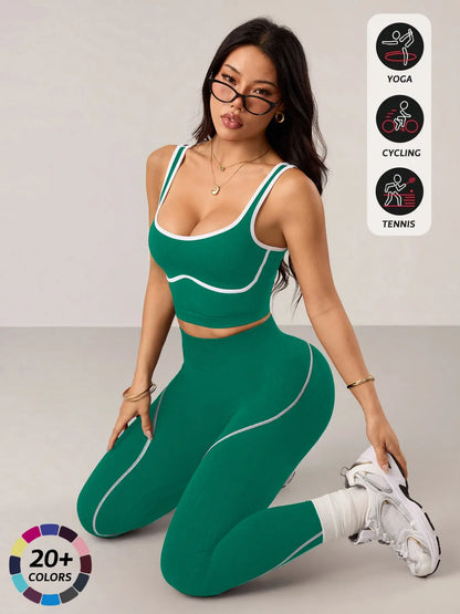 Women's 2-Piece Activewear Set: Sports Vest and High-Waisted Tights for Fitness, Yoga, and Everyday Exercise