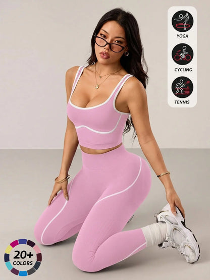 Women's 2-Piece Activewear Set: Sports Vest and High-Waisted Tights for Fitness, Yoga, and Everyday Exercise
