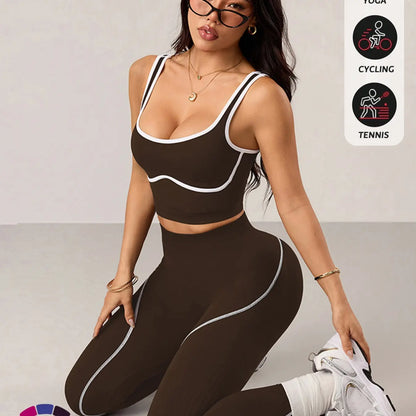 Women's 2-Piece Activewear Set: Sports Vest and High-Waisted Tights for Fitness, Yoga, and Everyday Exercise